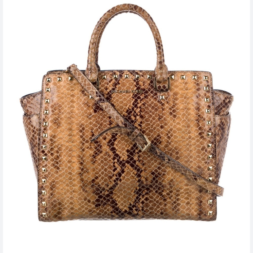 Michael Kors Selma Studded Leather Sand Python Shoulder Bag Large VERY RARE NWOT